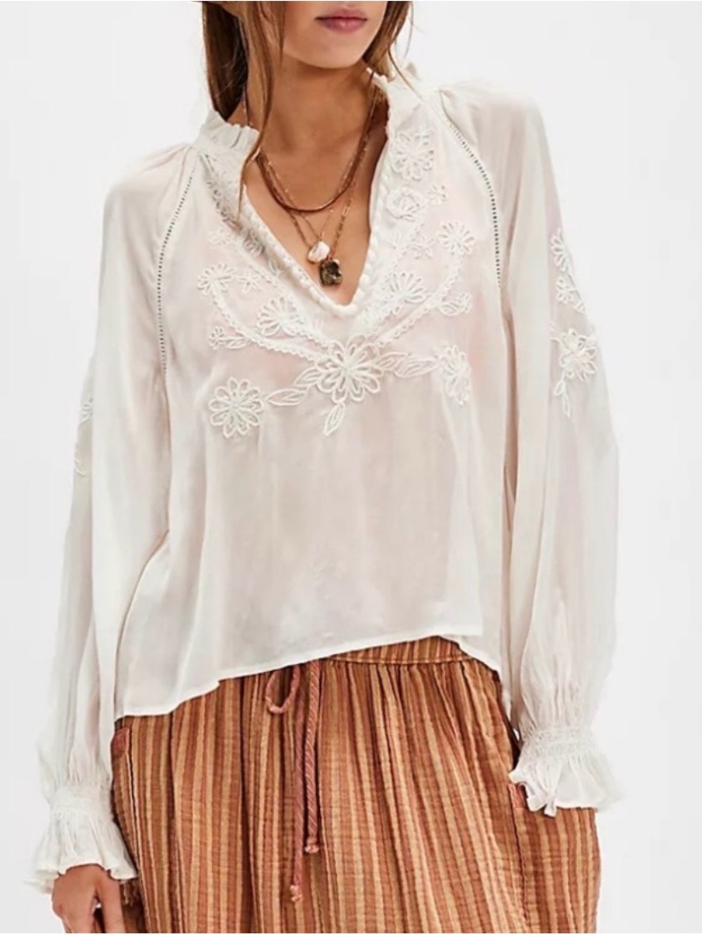 Free People Bali Dragon Lily Embroidered Peasant Blouse M NWT - Picture 5 of 12